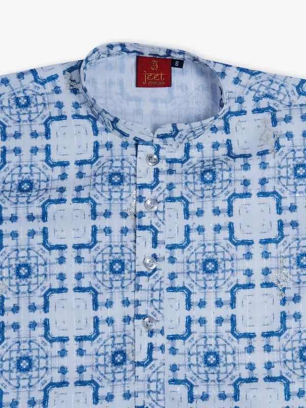 Cotton printed off white kurta suit
