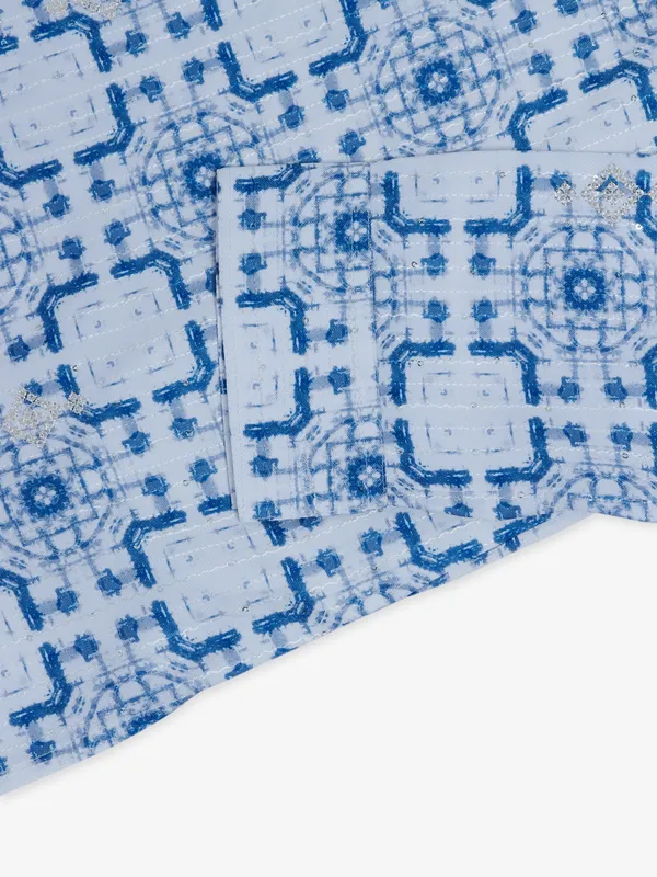 Cotton printed off white kurta suit