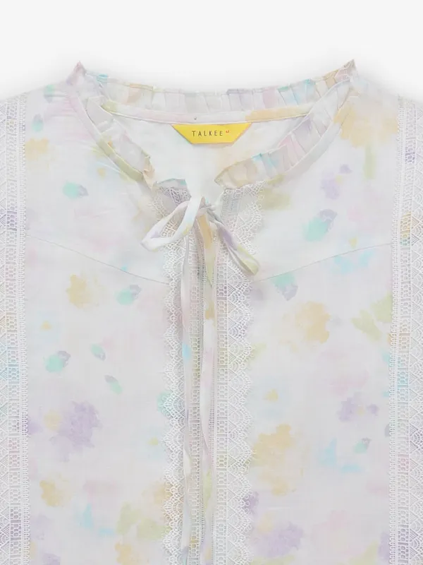 Cotton printed off-white top