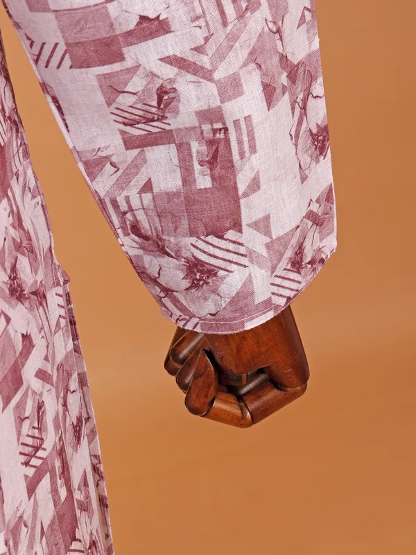 Cotton printed onion pink kurta suit for men