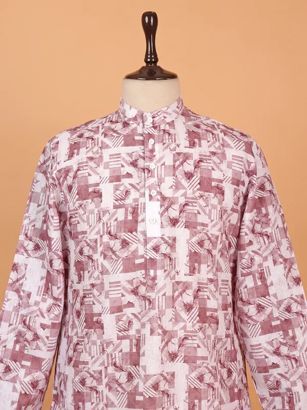 Cotton printed onion pink kurta suit for men