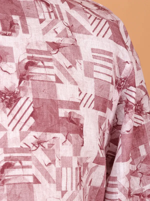 Cotton printed onion pink kurta suit for men