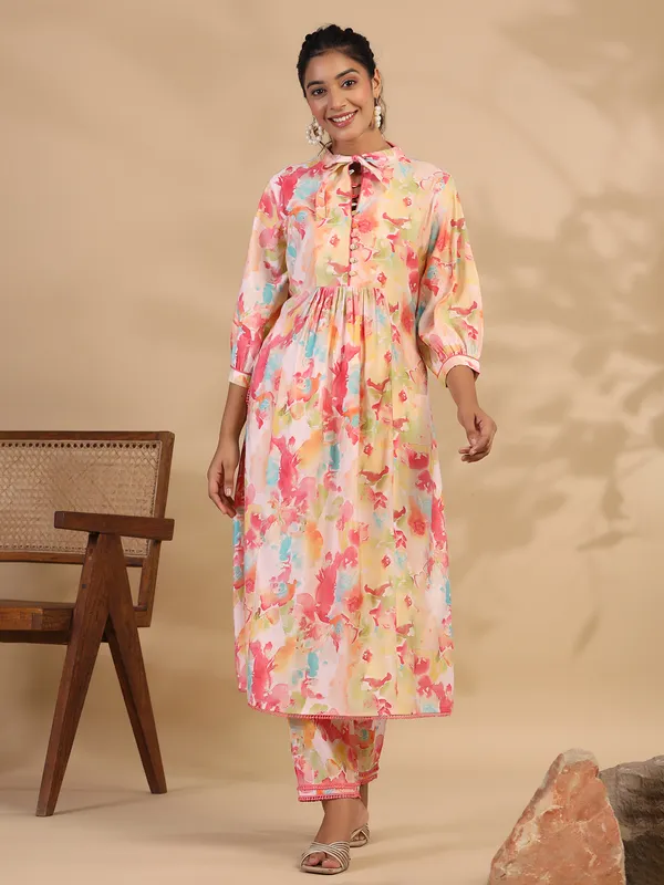 Cotton printed peach co ord set