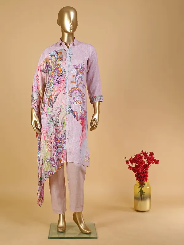Cotton printed pink printed kurti set