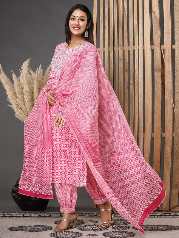 Cotton printed pink salwar suit for casual