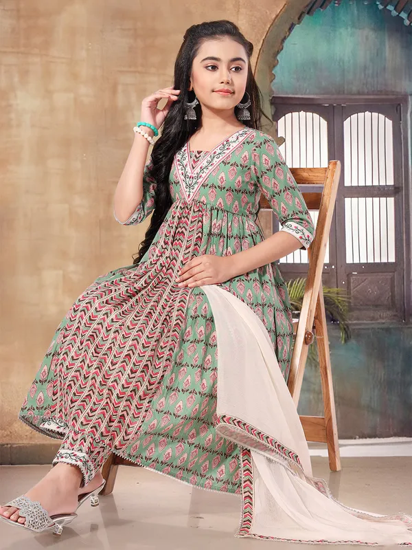 Cotton printed sage green salwar suit