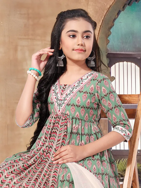 Cotton printed sage green salwar suit