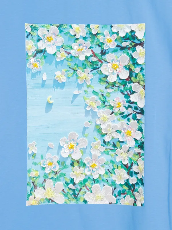 Cotton printed sky blue t shirt