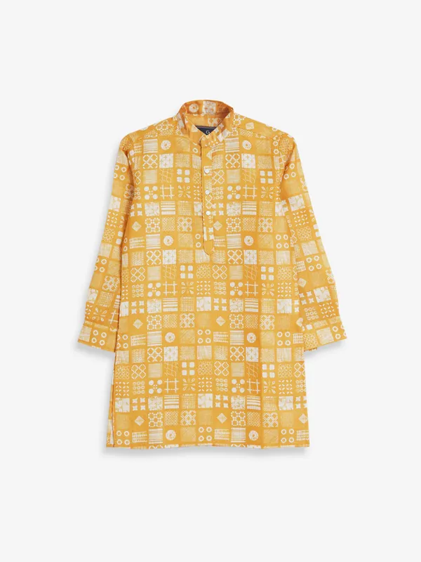 Cotton printed yellow kurta