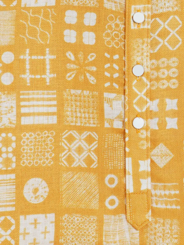Cotton printed yellow kurta