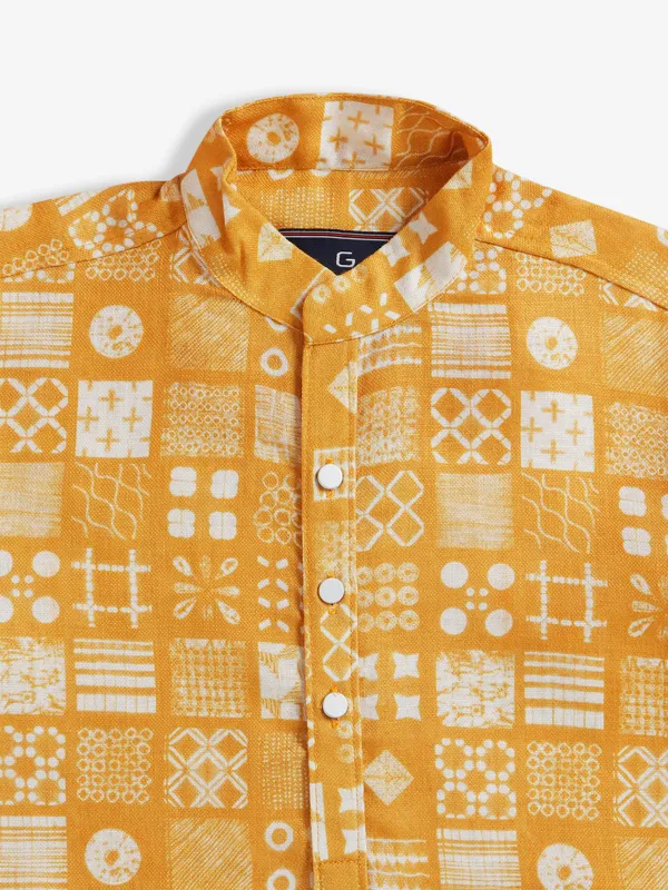 Cotton printed yellow kurta