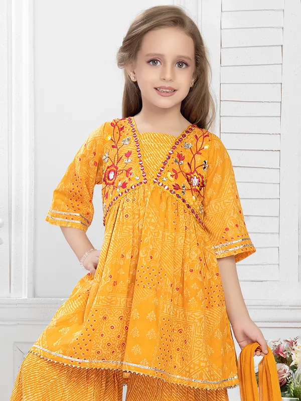 Cotton printed yellow sharara set