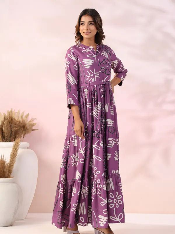 Cotton purple casual printed kurti