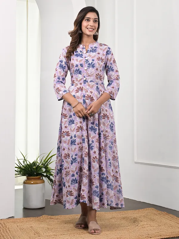Cotton purple printed long kurti