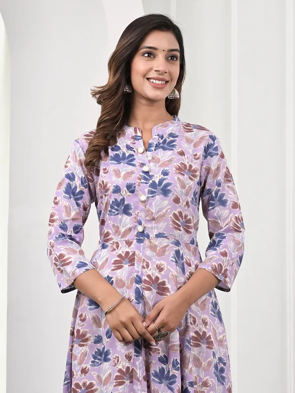 Cotton purple printed long kurti