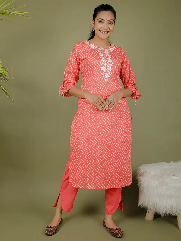 Cotton red festive punjabi style pant set