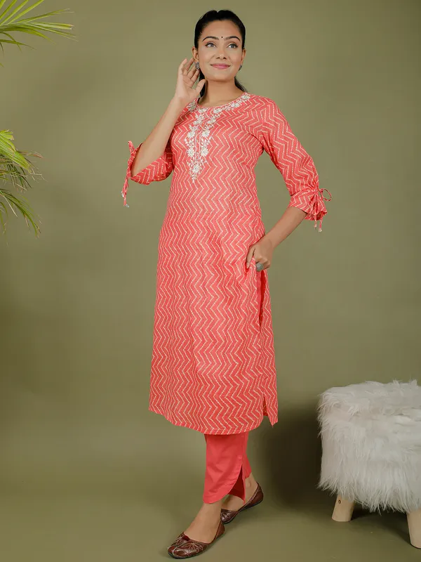 Cotton red festive punjabi style pant set