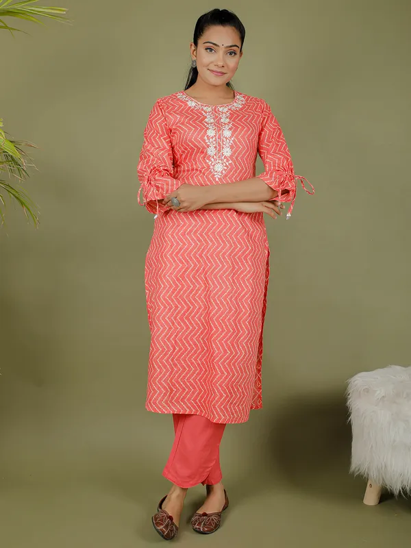 Cotton red festive punjabi style pant set