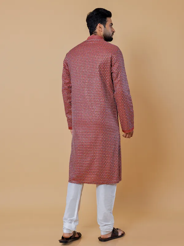 Cotton maroon embroidery  Men Kurta pajama