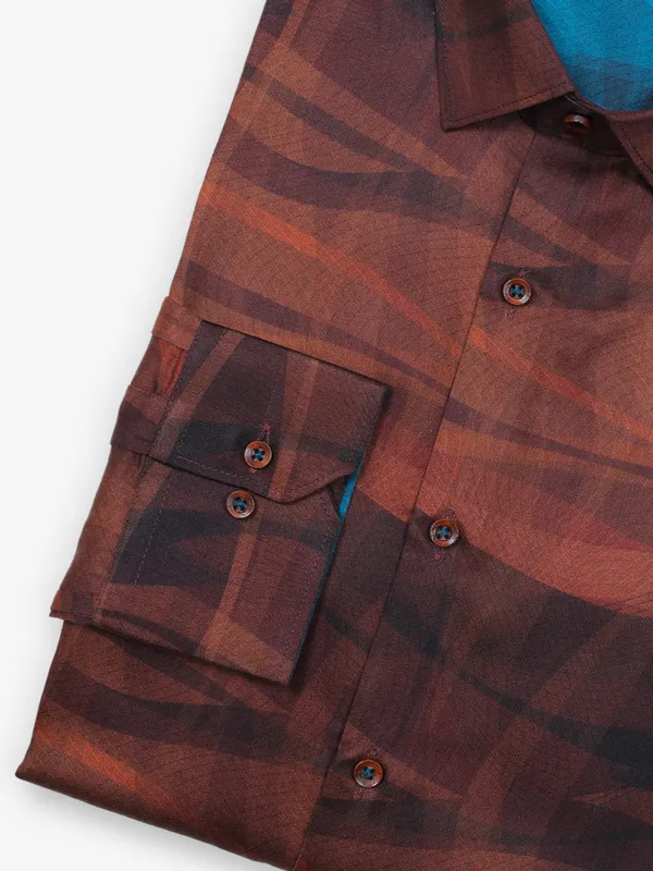 Cotton rust orange party wear shirt for men
