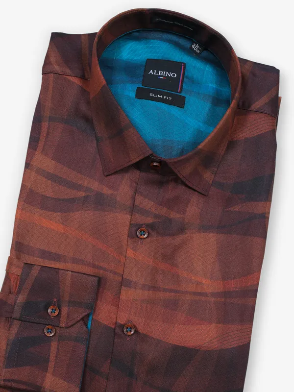 Cotton rust orange party wear shirt for men