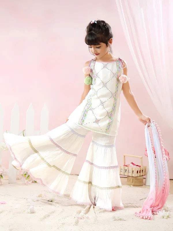 Cotton sharara set in white