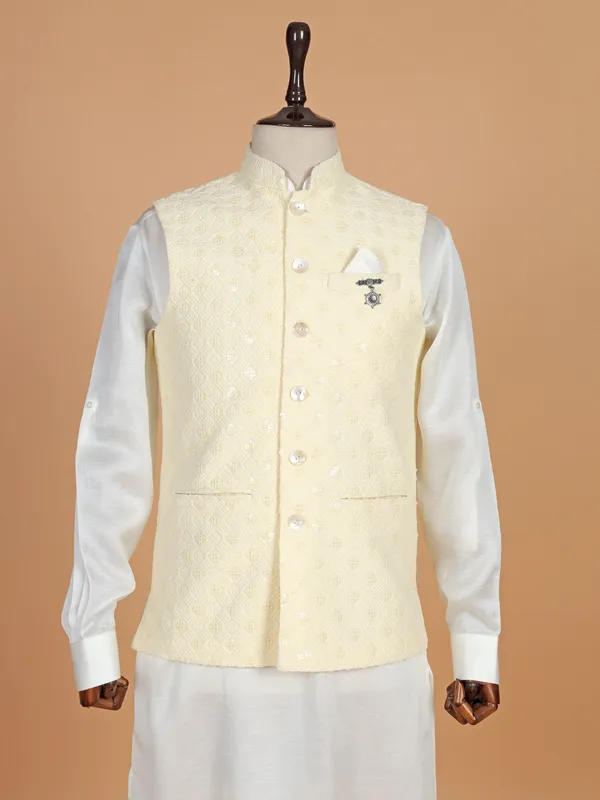 Cotton silk cream waistcoat set