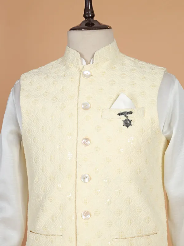 Cotton silk cream waistcoat set