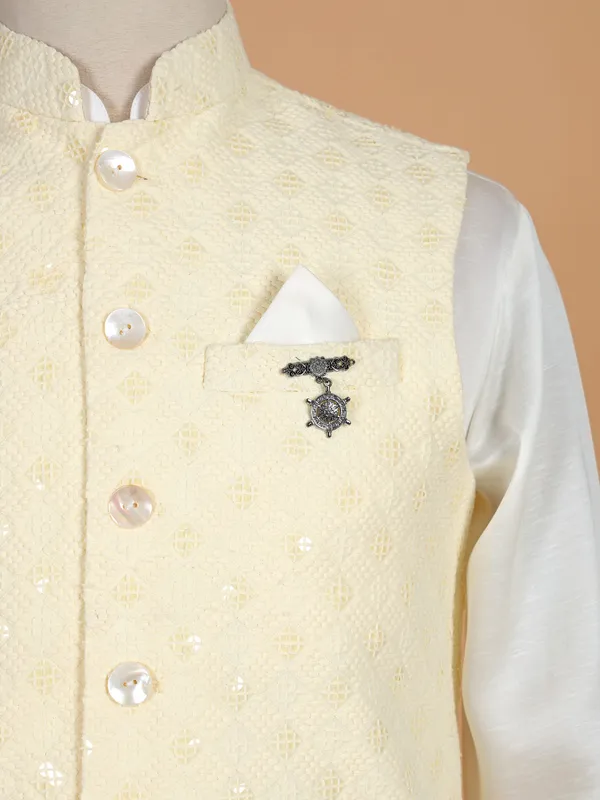 Cotton silk cream waistcoat set