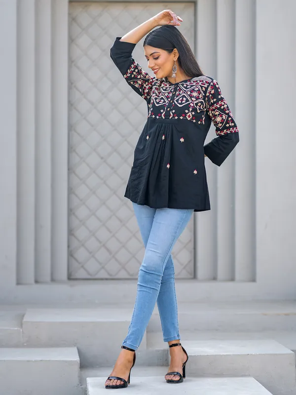 Cotton silk dark blue kurti