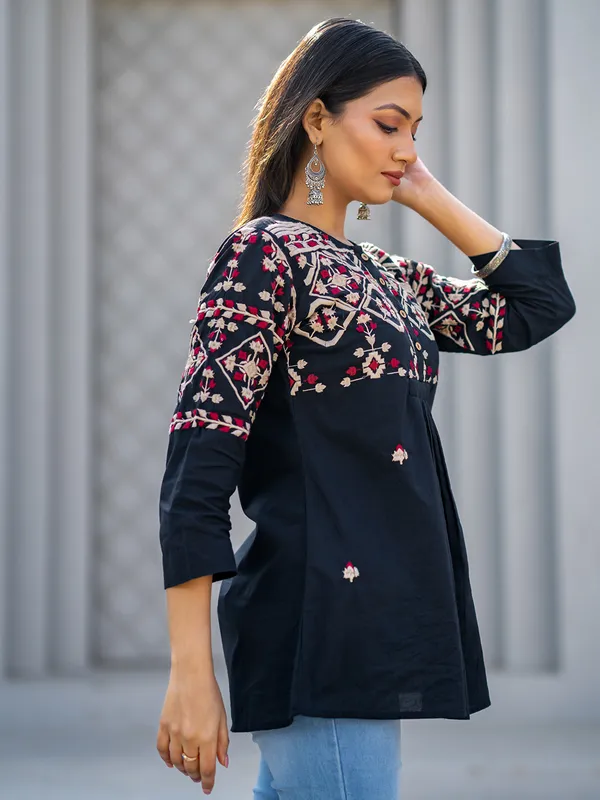 Cotton silk dark blue kurti