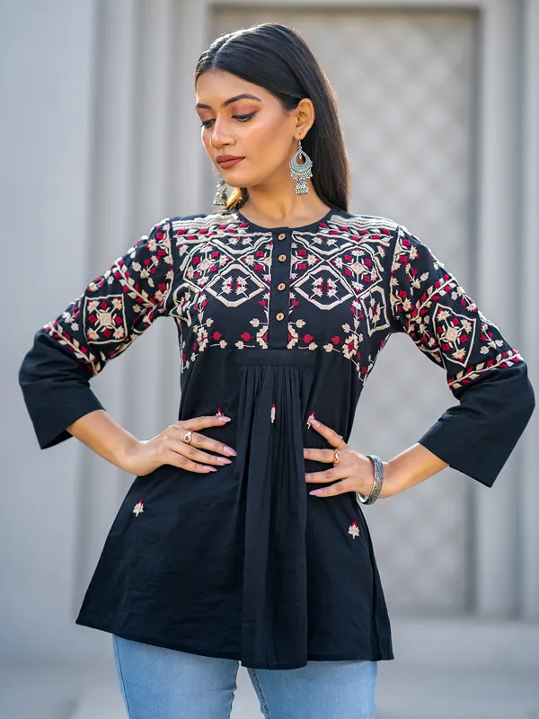 Cotton silk dark blue kurti