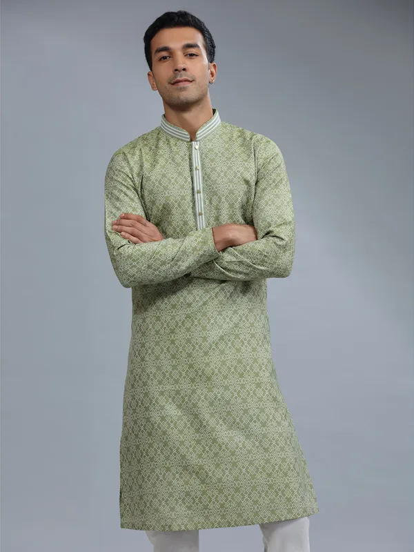 Cotton silk green kurta pajama