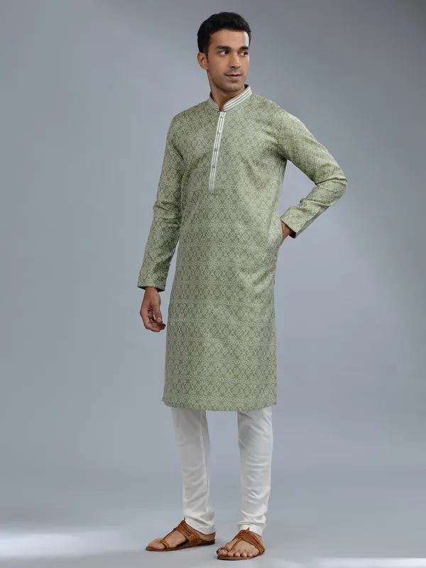 Cotton silk green kurta pajama