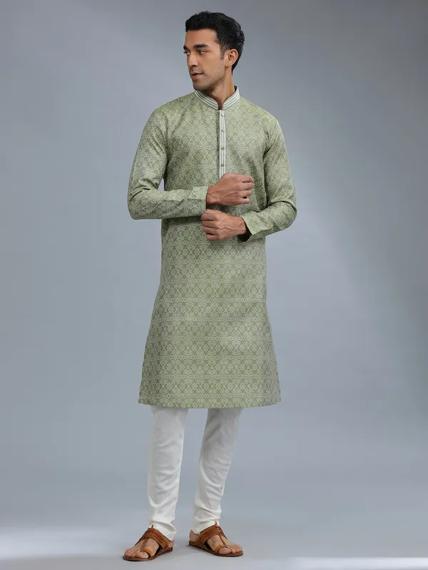 Cotton silk green kurta pajama