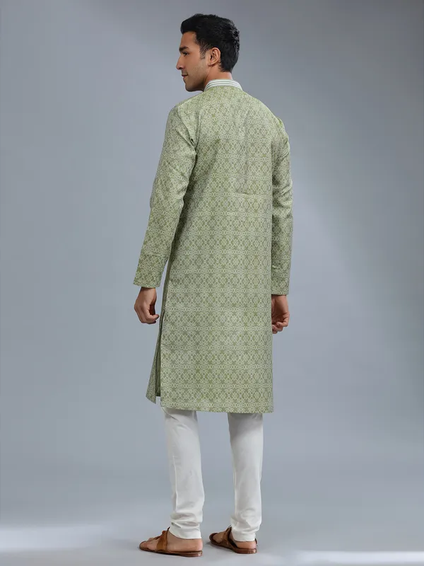 Cotton silk green kurta pajama