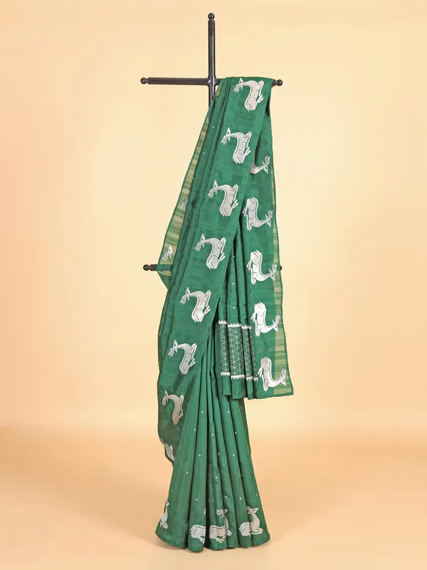Cotton silk green saree with resham work