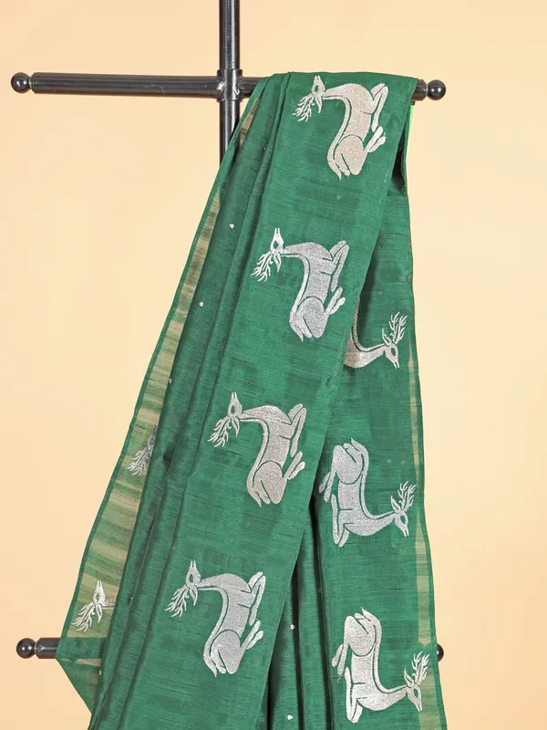 Cotton silk green saree with resham work