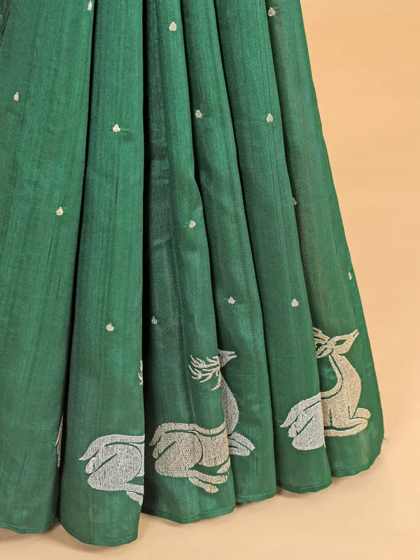 Cotton silk green saree with resham work