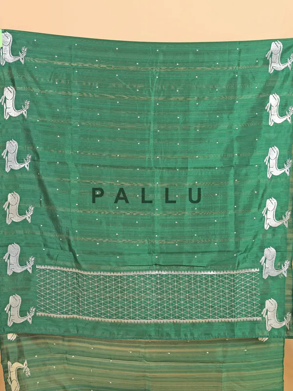 Cotton silk green saree with resham work
