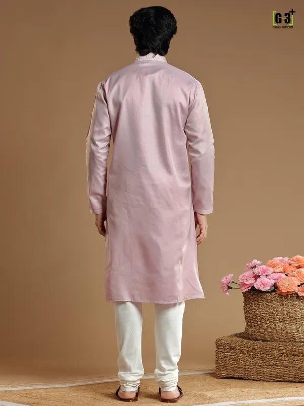 Cotton silk  Men Kurta pajma in onion pink color
