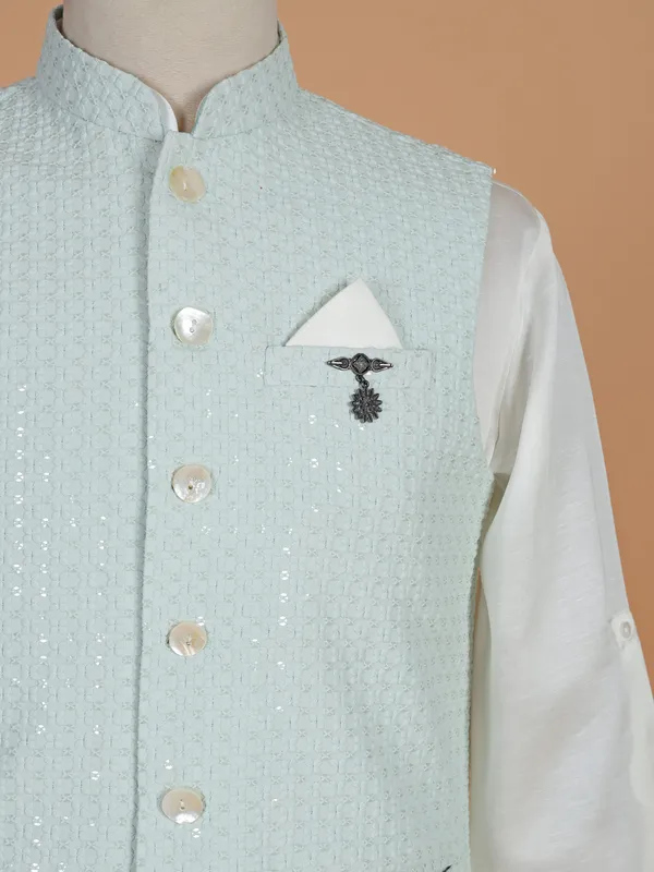 Cotton silk mint green waistcoat set