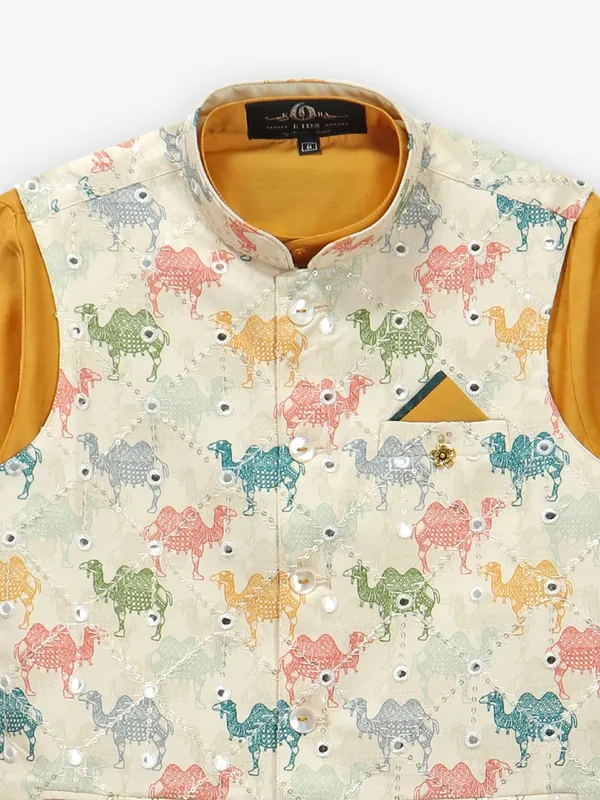 Cotton silk mustard yellow waistcoat set