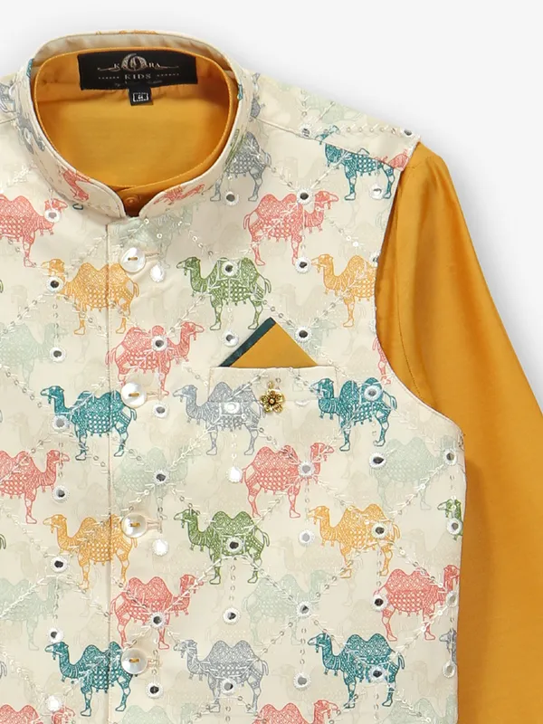 Cotton silk mustard yellow waistcoat set