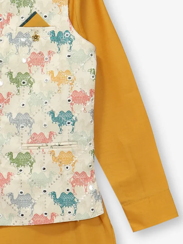 Cotton silk mustard yellow waistcoat set