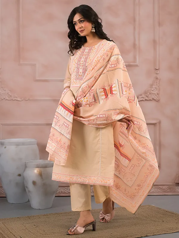 Cotton silk peach kurti set for women