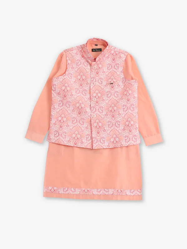 Cotton silk peach waistcoat set
