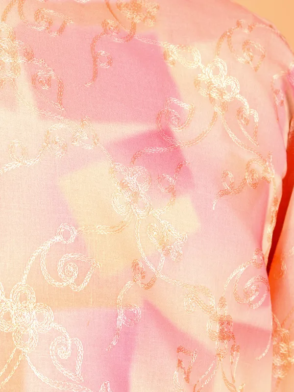 Cotton silk pink kurta suit with resham work