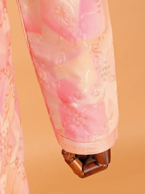 Cotton silk pink kurta suit with resham work