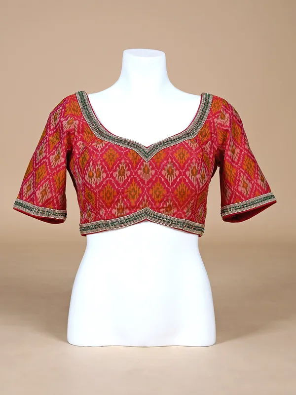 Cotton silk pink printed blouse